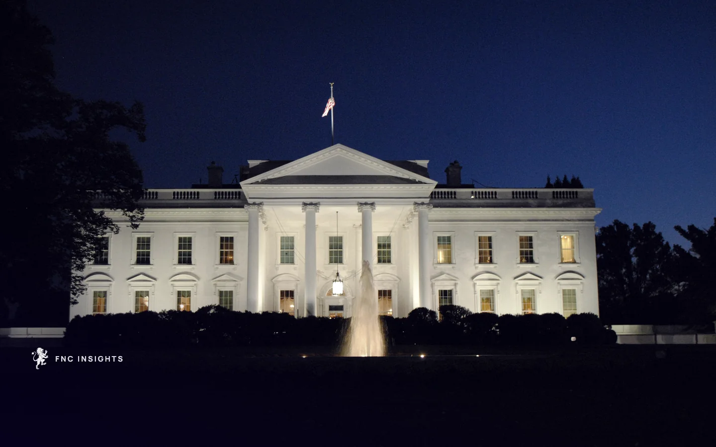 The White House in Washington, DC, floodlit at night