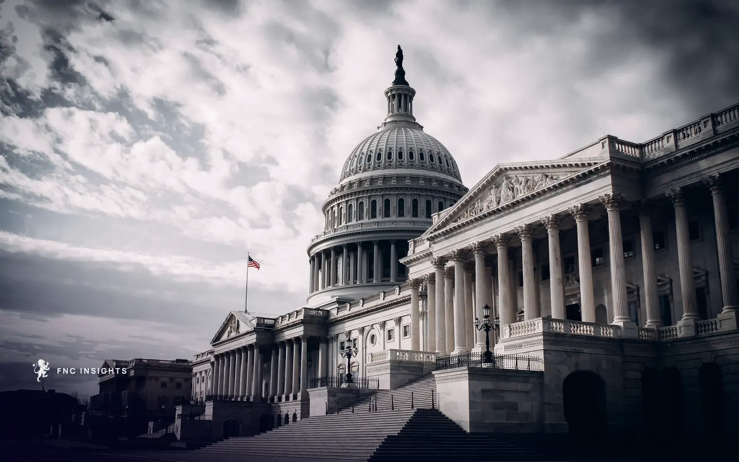 The United States Capitol in Washington, DC, under heavy cloud